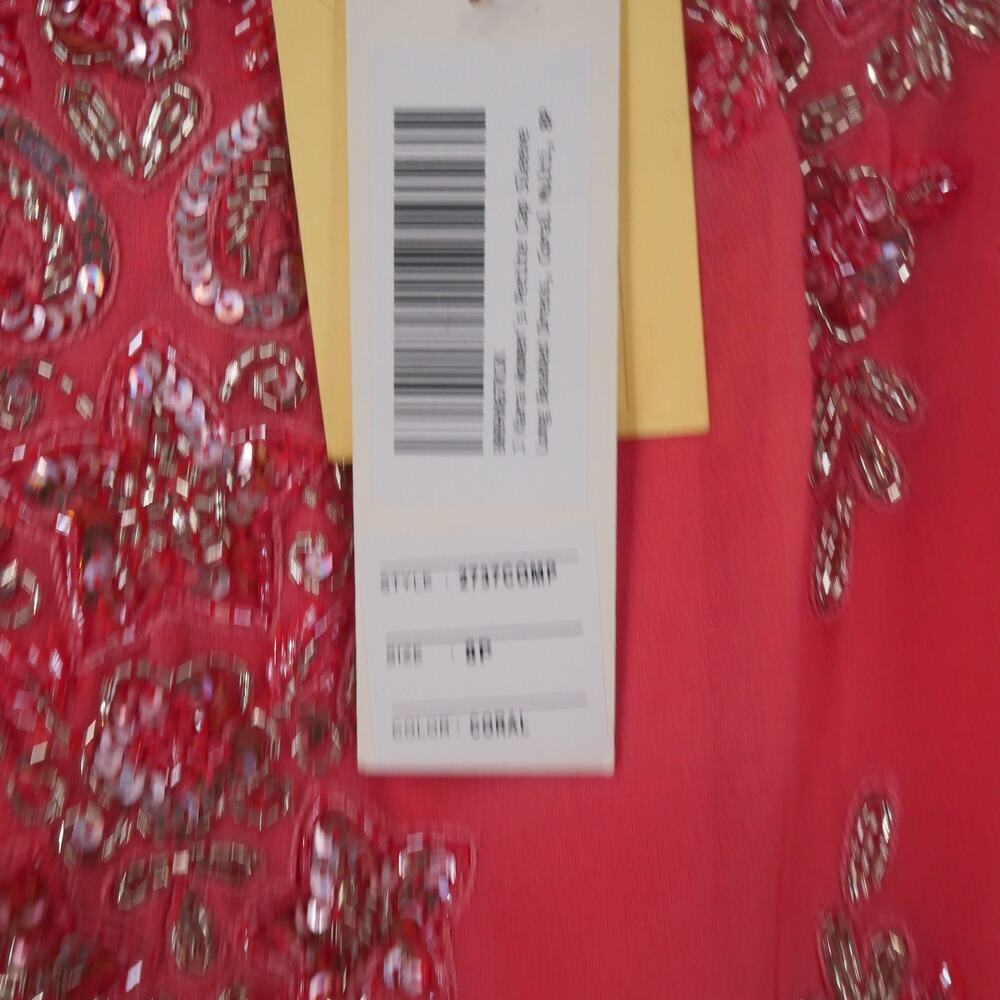 NEW J. Kara Women's 8 Petite Cap Sleeve Beaded Top Long Dress Coral 2737 - Picture 7 of 14